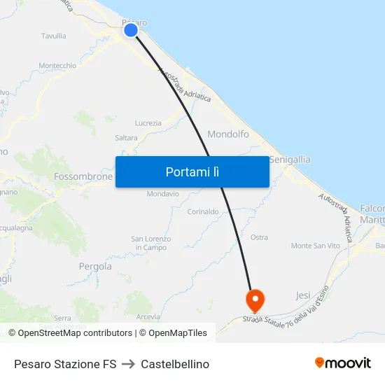 Pesaro Stazione FS to Castelbellino map