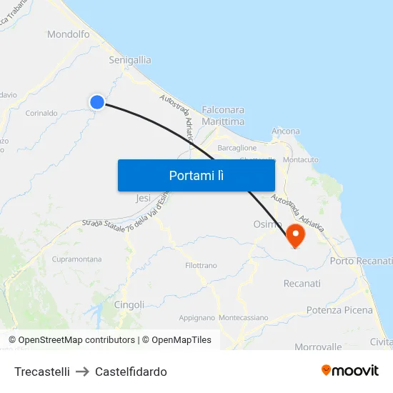 Trecastelli to Castelfidardo map
