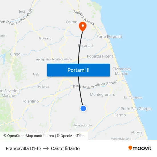 Francavilla D'Ete to Castelfidardo map
