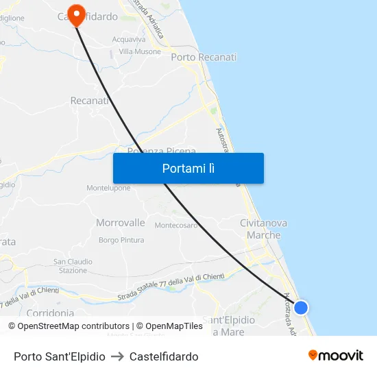 Porto Sant'Elpidio to Castelfidardo map