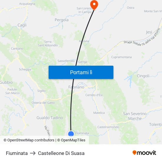 Fiuminata to Castelleone Di Suasa map
