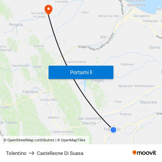 Tolentino to Castelleone Di Suasa map