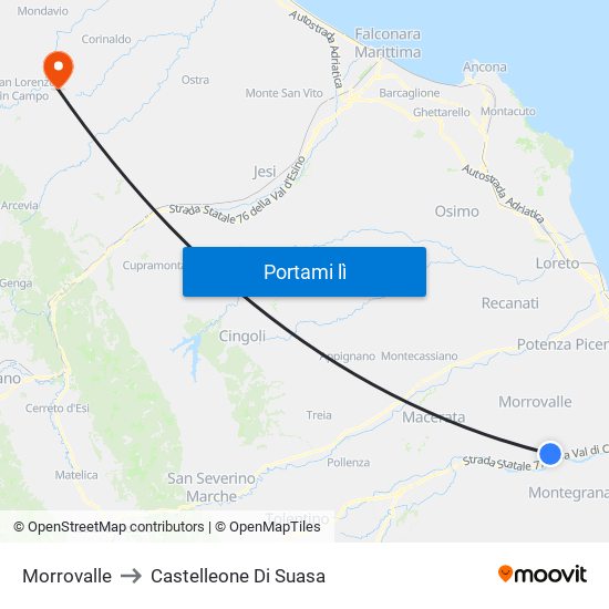 Morrovalle to Castelleone Di Suasa map