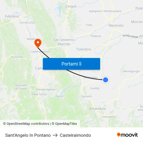 Sant'Angelo In Pontano to Castelraimondo map