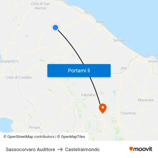 Sassocorvaro Auditore to Castelraimondo map