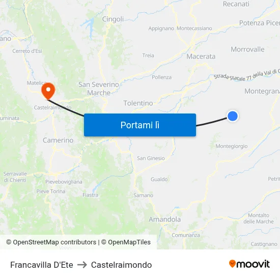 Francavilla D'Ete to Castelraimondo map