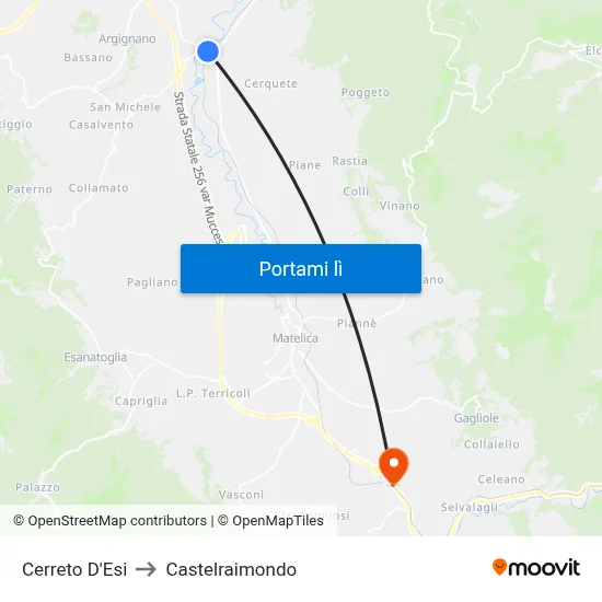Cerreto D'Esi to Castelraimondo map