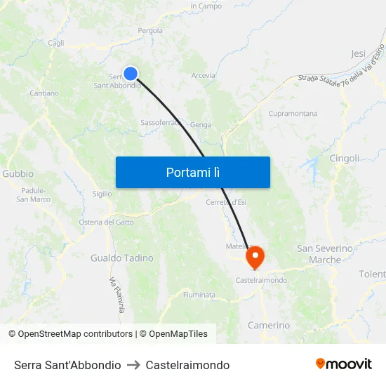 Serra Sant'Abbondio to Castelraimondo map