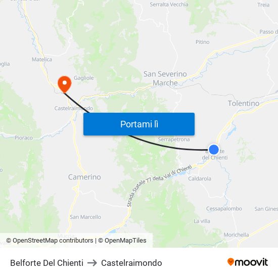Belforte Del Chienti to Castelraimondo map