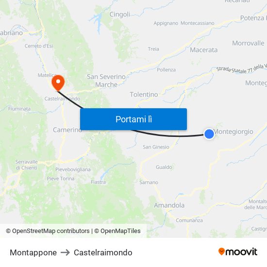 Montappone to Castelraimondo map