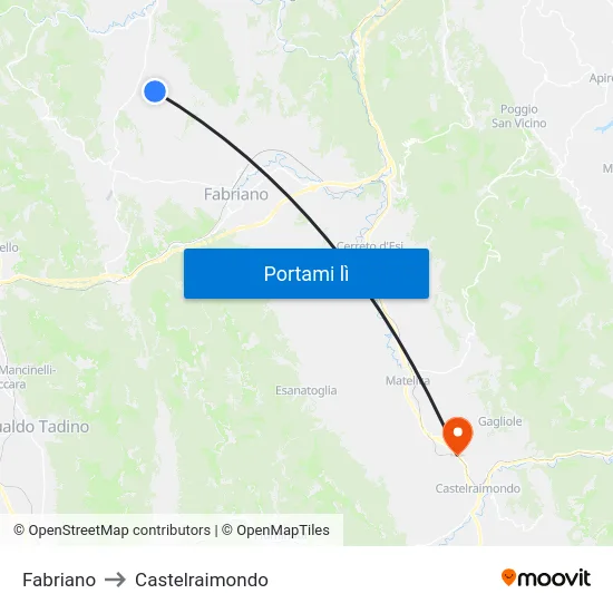 Fabriano to Castelraimondo map