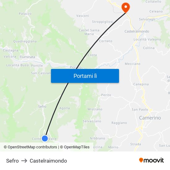 Sefro to Castelraimondo map