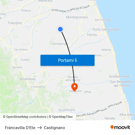 Francavilla D'Ete to Castignano map