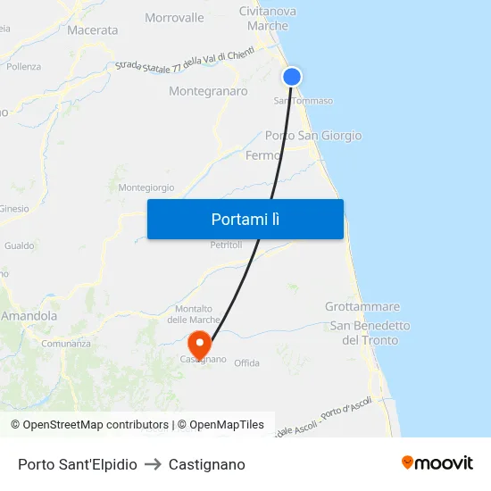 Porto Sant'Elpidio to Castignano map