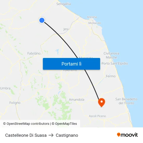 Castelleone Di Suasa to Castignano map