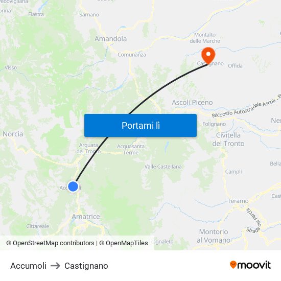 Accumoli to Castignano map