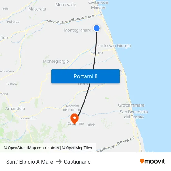 Sant' Elpidio A Mare to Castignano map