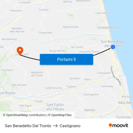 San Benedetto Del Tronto to Castignano map