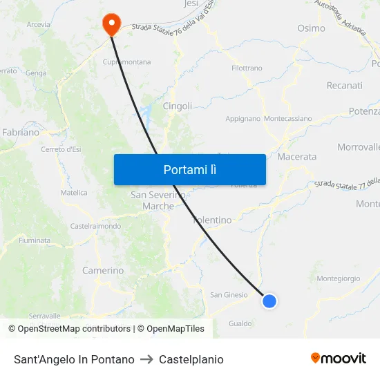 Sant'Angelo In Pontano to Castelplanio map