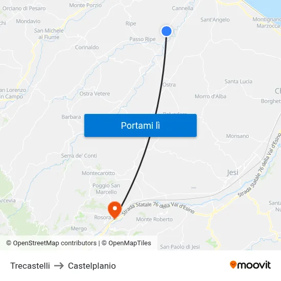 Trecastelli to Castelplanio map
