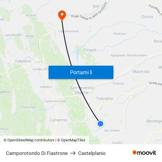 Camporotondo Di Fiastrone to Castelplanio map