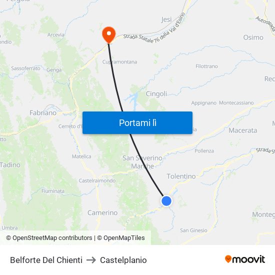 Belforte Del Chienti to Castelplanio map