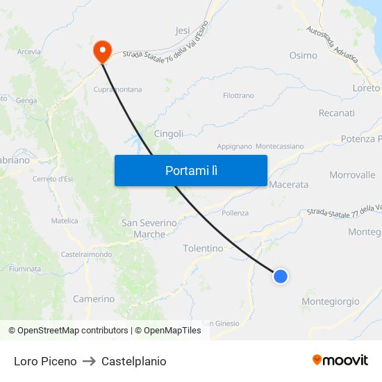 Loro Piceno to Castelplanio map