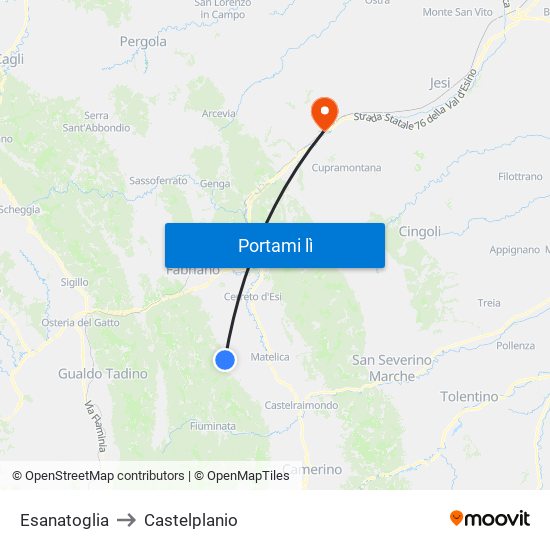 Esanatoglia to Castelplanio map