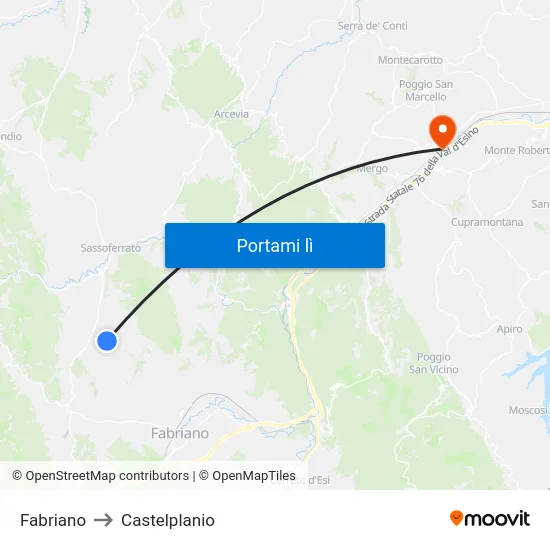 Fabriano to Castelplanio map