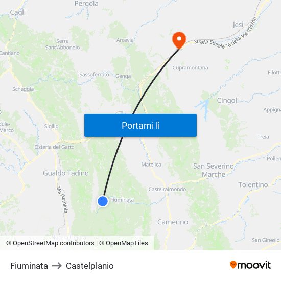 Fiuminata to Castelplanio map