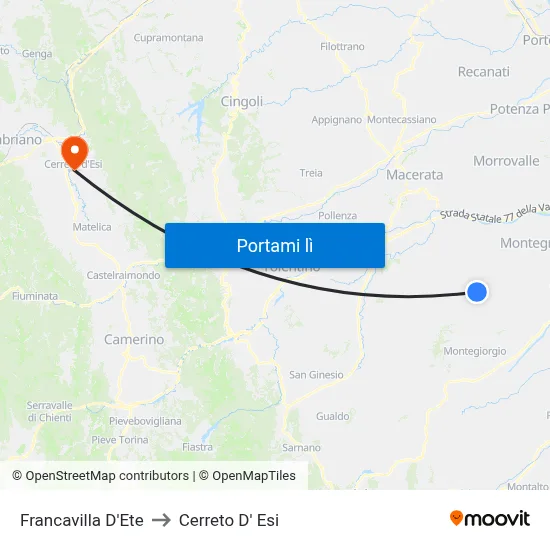 Francavilla D'Ete to Cerreto D' Esi map