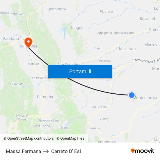 Massa Fermana to Cerreto D' Esi map