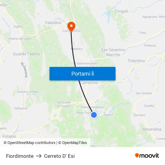 Fiordimonte to Cerreto D' Esi map
