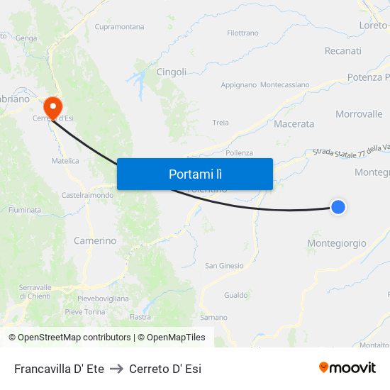 Francavilla D' Ete to Cerreto D' Esi map