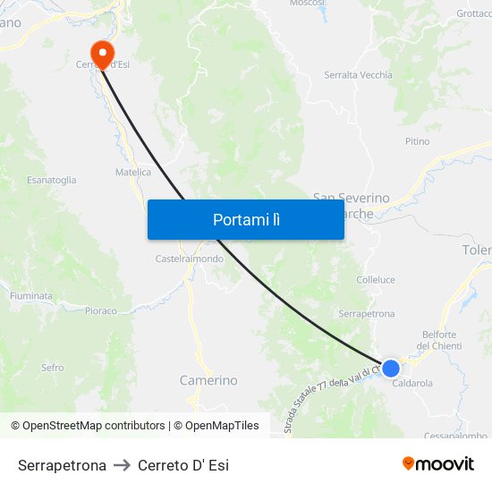 Serrapetrona to Cerreto D' Esi map