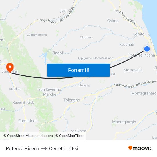 Potenza Picena to Cerreto D' Esi map