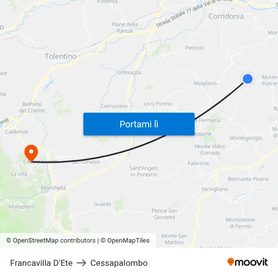 Francavilla D'Ete to Cessapalombo map