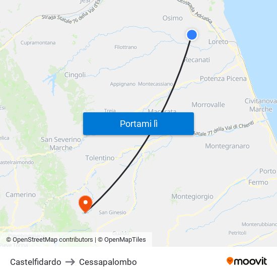 Castelfidardo to Cessapalombo map