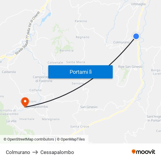 Colmurano to Cessapalombo map