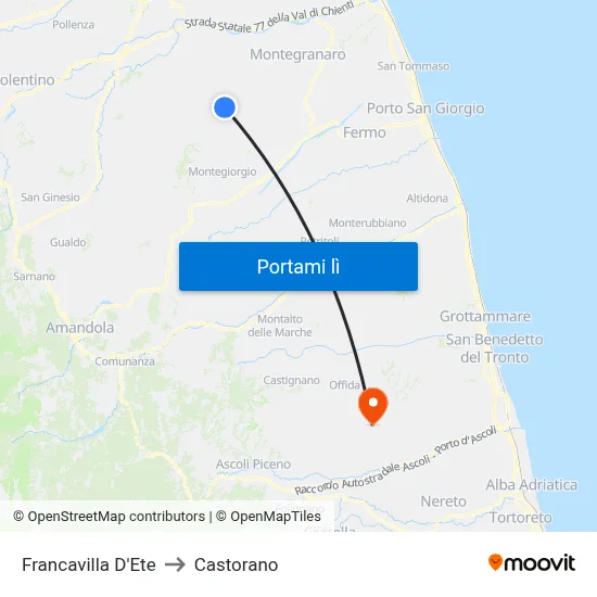Francavilla D'Ete to Castorano map