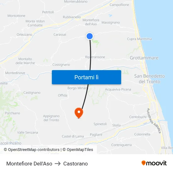 Montefiore Dell'Aso to Castorano map