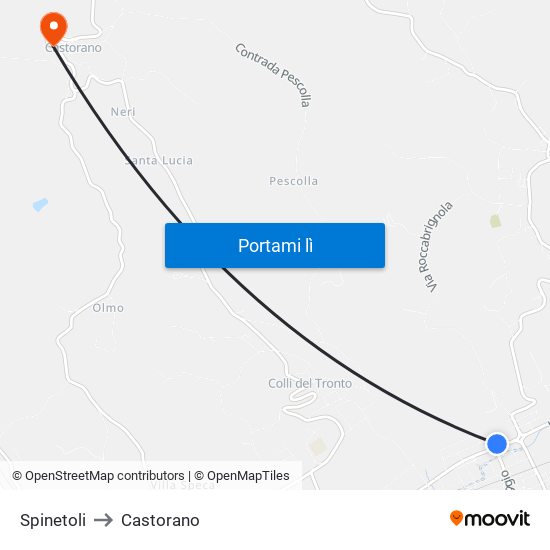 Spinetoli to Castorano map