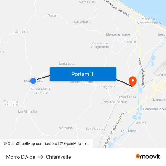 Morro D'Alba to Chiaravalle map