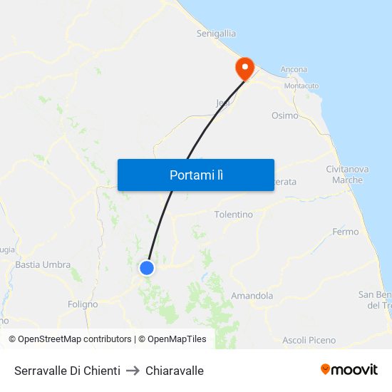 Serravalle Di Chienti to Chiaravalle map
