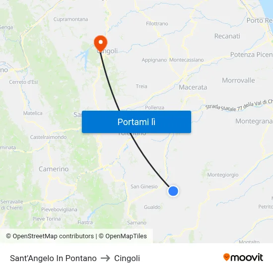 Sant'Angelo In Pontano to Cingoli map