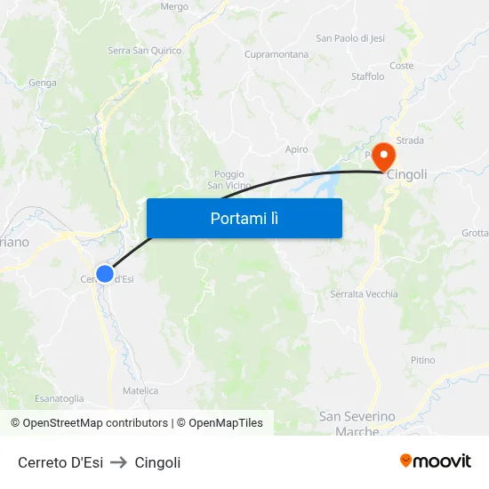 Cerreto D'Esi to Cingoli map