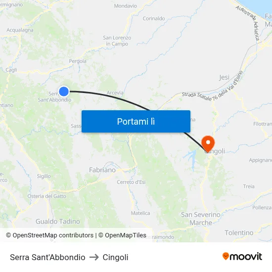 Serra Sant'Abbondio to Cingoli map