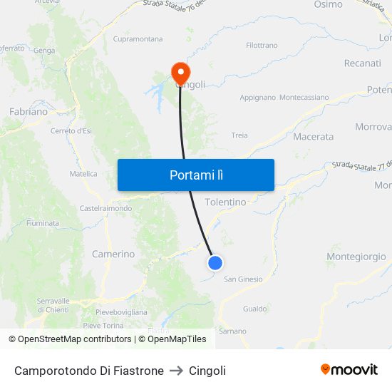 Camporotondo Di Fiastrone to Cingoli map