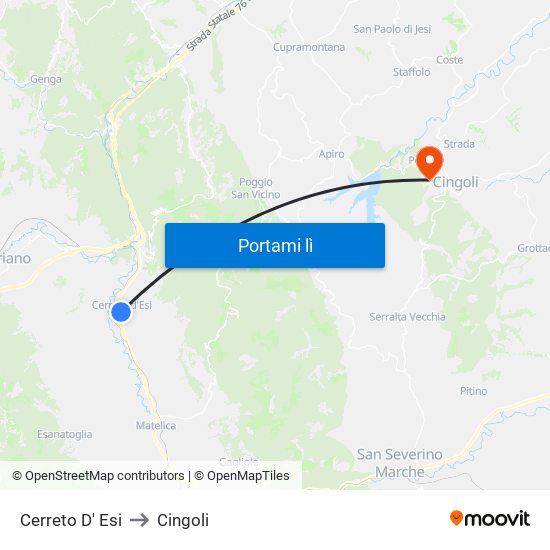 Cerreto D' Esi to Cingoli map