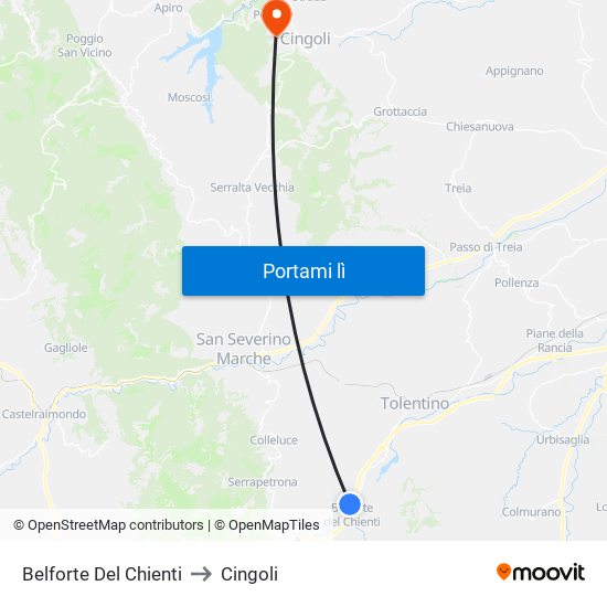 Belforte Del Chienti to Cingoli map